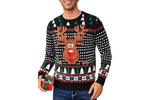 Leversic Suéter Navidad Hombre Jerseys de Invierno de Cuello Redondo Suéter de Reno Jerseys Navidad Suave de Manga Larga