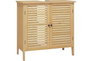 ‎EUGAD EUGAD Waschbeckenunterschrank, Badezimmer Unterschrank, aus natürlichem Material, Waschtischunterschrank, Badezimmerschrank mit 2 Lamellentüren 1 Verstellbarer Ablage, 60x60x30 cm