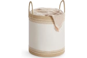 SONGMICS tvättkorg, 60 L förvaringsfack med lock, bomullsrep, handtag, dragsko, för kläder, filtar, vardagsrum, sovrum, 41 x