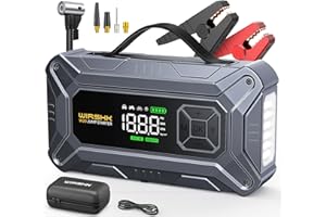 WIRSHK Arrancador de Coche con Compresor de Aire, 8000A 160PSI Arrancador Portátil para Baterías (8.0L Gasolina/10L Diésel), Batería Externa 12V con Cables de Arranque, Pantalla LCD, 2 LED