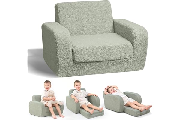 KidBloom 3 in 1 Kids Sofa Bed, Green Foldable Toddler Chair, Plush Baby Sofa, Baby Chairs 1 Year Old