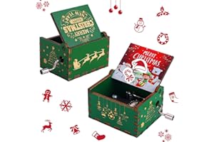 Cobee Merry Christmas Pozytywka, korba ręczna, mini, drewniana, kolorowa, vintage, grawerowana, dekoracje, prezenty na Nowy Rok, Boże Narodzenie, chłopiec, dziewczynka, mężczyźni, kobiety