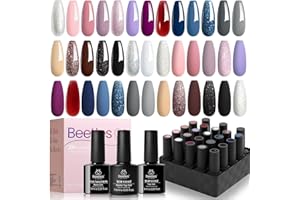 BEETLES GEL POLISH beetles 23Pcs Gel Nail Polish Set , All-Season Colours Nude Pink Gray Blue Burgundy Red Glitter Manicure Kit with 3Pcs Base and Glossy&Matte Top Coat, Soak off Uv Gel for Women Girls