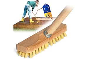 NOVALIV Estropajo y mango de madera con cerdas, limpiaparabrisas PPN, cepillo para suelos, ideal para balcón, terraza, jardín, interior y exterior