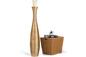 Leewadee Jarrón Grande De Suelo – Jarrón Alto De Madera De Mango para Ramas Decorativas, 110 cm, Dorado