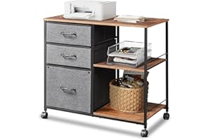 DEVAISE Cassettiera Mobile 3 Cassetti Grigia, Portastampante con Ripiano Aperto e Contenitore in Tessuto per Documenti A4/Letter, per Ufficio Casa
