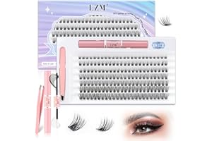 LZM Kit Extension Cils 168pcs Faux Cils Individuel avec Lash Bond and Seal 8-16mm D Curl Extension Naturel Cils À Bandes Fines avec Applicateurs Cluster Lashes (LZ09-D Curl Mix)