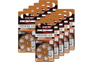 ANSMANN Piles auditives 312 1,4V (60 pièces) – Piles bouton type 312 P312 ZL3 PR41 pour aides auditives – Piles plates pour appareils auditifs, amplificateurs sonores, prothèses auditives – Marron