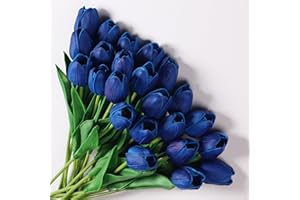 Anaoo 24 Pezzi Tulipani Fiori Artificiali Finti in Lattice Realistico Bouquet Decorazione per Nozze, Composizioni Floreali, Feste, Natale, Matrimoni, Casa, Ufficio, Effetto, Blu Scuro
