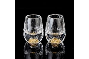 DUJUST Verres à Shot en Diamant 4cl(45ml), Ensemble de Verres à Liqueur en Cristal, Décorés d'or 24 Carats, Tasses à Liqueur Luxueuses et Mignonnes, sans BPA ni Plomb, Cadeau Parfait - 2 pièces