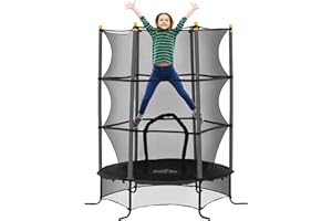 HOMCOM Trampoline Enfant Ø 1,63 m Filet de sécurité Porte zipée Couvre-Ressorts 6 poteaux rembourrés Inclus