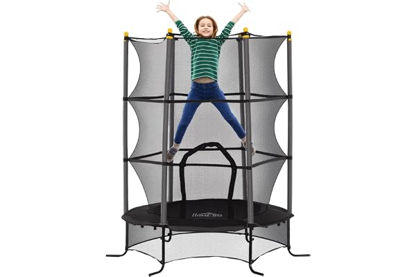 HOMCOM Trampoline Enfant Ø 1,63 m Filet de sécurité Porte zipée Couvre-Ressorts 6 poteaux rembourrés Inclus