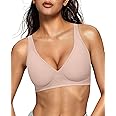 OEAK Womens Deep V Bras Non Wired Comfortable Bras Support Push Up Bralettes Low Cut No Underwire Bras Wireless Plunge Bra Seamless Tshirts Bras