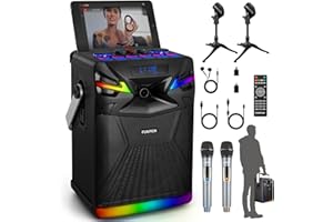 GEYGUY 6,5 pollici DSP Cassa karaoke con 2 Microfoni senza fili, Altoparlante Bluetooth portatile con USB-C/Radio FM/Registrazione pour Youtube/Tiktok adulti bambini FPSK-1
