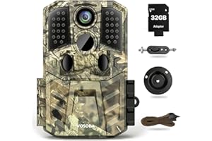 WOSODA Wildkamera 36MP Tierkamera mit Bewegungsmelder, 1920P Nachtsichtkamera 0.2s Schnelle Trigger Wildtierkamera Outdoor IP66 Trail Camera für Tierbeobachtung mit 32 GB SD Karte
