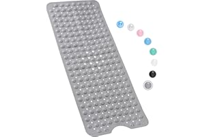 KARIDS Bathtub Mat Non Slip – 100 x 40 CM Non Slip Bath Mat – Easy Clean Non Slip Shower Mats – Sturdy Suction Cup Attaching – Comfortable for Feet – Draining Holes – Modern Design (Grey)