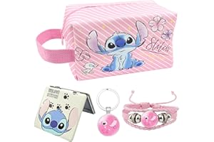 UBEPHANT Trousse de Toilette Stitch, Trousse de Toilette Stitch Fille, Trousse Stitch 4pcs Cadeau Stitch Trousse à Crayons de Toilette Femme Cartoon Makeup Bag, Sac de Maquillage de Voyage (Rose