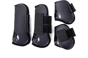 Merauno® Set di 4 Ghette per Cavalli Anteriori Dietro Rigida e Chiusura per Uomo e Donna in PU Robusto Elastico Tendon Boots Classic (M(VB), Nero)