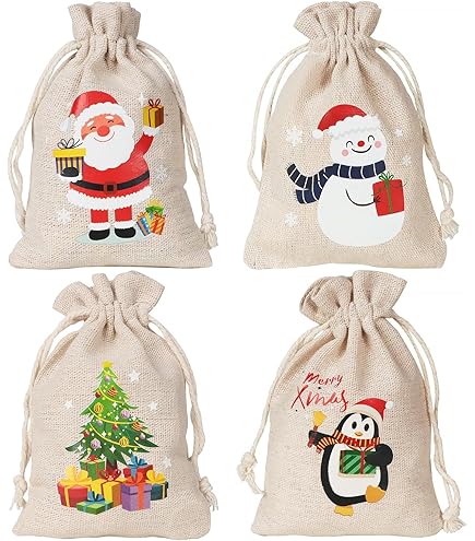 DERAYEE Lot De 12 Sachets En Toile De Jute De Noël