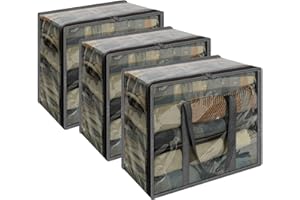 Vieshful 3 Pezzi Scatole per Vestiti Trasparenti Organizer Armadio Pieghevole Contenitori Salvaspazio Trasloco per Piumoni e Coperte