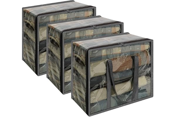 Vieshful 3-pack genomskinliga förvaringsväskor kläder förvaringsväskor med dragkedja 40 L genomskinlig undersängsförvaring fö