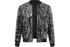 GENERISCH Bomberjacke Pailletten Jacke Herren 70er Baseball Disco Metallic Nachtklub Party Kostüm Herren Langarm Pailletten Kleid Glitzer Hemd 70er Herrn Glitzer Blazer Männer Bomberjacke Jacke Disco Party