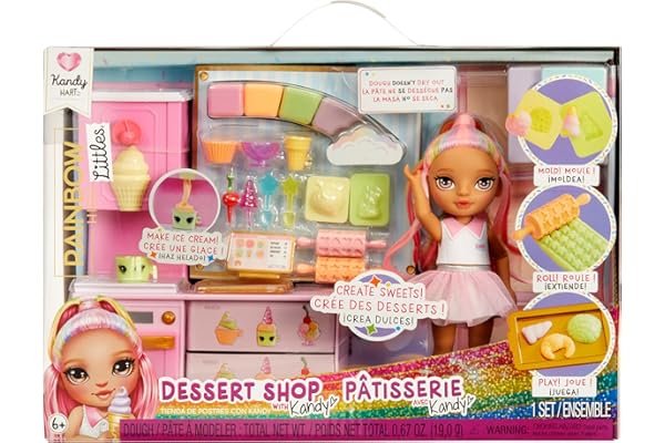 RAINBOW HIGH Littles Dessert Shop with Kandy Coffret - Livré avec Une Petite Poupée Rose de 14 cm, Préparation de Glaces et de Bonbons, Enfants de 4 Ans et +