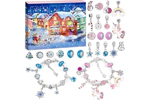 GRANDFUN Girls Jewellery Advent Calendar 2025 Kids: Christmas Gifts Unicorn Gifts for Toys Age 5+ Stocking Fillers Kid Jewellery Charm Bracelet Making Kits for Craft Kits for Advent Calendars Girl
