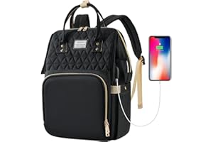 VSNOON Laptop Backpack for Women,17.3 Inch Stylish Laptop Rucksack Wide Open, Travel Backpack with USB Charging Port, Water Resistant Travel Business Work Bag Computer bag for Men, Black