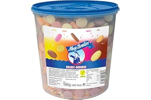 ‎FRIGEO AHOJ-BRAUSE Frigeo Ahoj-Brause, Die Klassiker: runde Bonbons in den vier Geschmacksrichtungen Zitrone, Orange, Himbeere und Cola, 1000 Stück im Eimer (1,8kg)