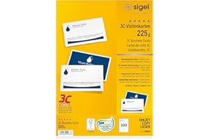 ‎SIGEL SIGEL LP850 Visitenkarten 3C, 100 Stück (10 Blatt), beidseitig bedruckbar, hochweiß, glatter Schnitt rundum, 225 g, 85x55 mm