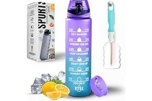 K-MART Water Bottle 1L, Sports Water Bottle with Time Markings, BPA-Free, Leak-Proof Drinks Bottle, Perfect for Running, Cycling, Gym, Yoga, Camping and Outdoor Activities, Blue-purple
