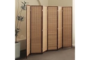 Furnnylane 6 Panel Bamboo Room Divider and Folding Panel Screen,Bamboo Panel Divider for Room Separation,Brown,170 cm H x 234 cm W