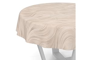 ANRO Nappe en toile cirée - Lavable - Motif abstrait - Beige - Ronde - 120 cm - Bord coupé