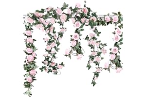 GARLAG 2 Pack 7.2FT Artificial Rose Garland, Artificial Flower Vine Hanging Rose Garlands for Outdoor Indoor Garden Wedding Party Wall Decoration(Pink)