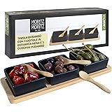 Moritz & Moritz 7 pz. Serving Set bay Leaf - Ciotole in Ceramica Vassoio in Ardesia e Cucchiaio di bambù - per Salse Snack an