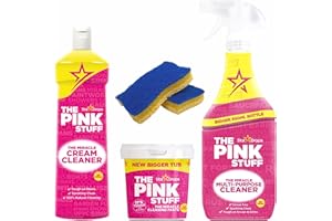 The Pink Stuff - La Pâte Nettoyante Miracle 850g, Le Spray Multi-Usages 850ml, La Crème Nettoyante 500ml, Bundle Set avec Cleverry Éponge 2 pièces