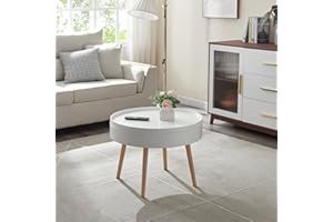 [en.casa] Stolik Kawowy Bongard ze Zdejmowaną Tacą, Okrągły Pomocniczy do Salonu, Stół do Przechowywania, Niski z Miejscem na Rzeczy, Biały