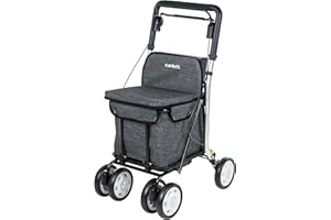 Carlett - Lett800 Comfort | Caminador Plegable con Ruedas | Producto Médico Clase I Homologado | con Asiento | Bolsa Extraíble 29L/15kg | Bandeja Portaobjetos | Gris