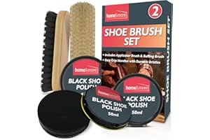 SOL 2pk Shoe Brush Set & 3 Black Shoe Polish – Leather Boot Polish Kit – Includes Soft & Stiff Brushes, 3 Wax Tins for Leather Care, Cleaning, Conditioning, Shine & Scuff Covering