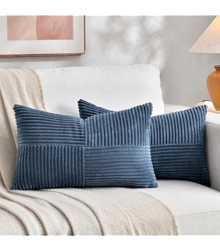 Sierkussens, set van 2 comfortabele kussens voor slaapkamer en woonkamer, corduroy, zacht en wollig, aangenaam om aan te raken, 11 kleuren (40 x 40 cm, blauw