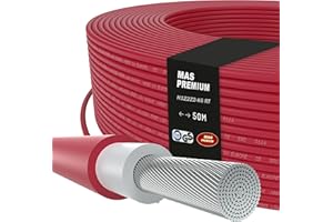 MAS-Premium Solarkabel H1Z2Z2-K, Solarleitung 6mm², TÜV-2 zertifiziert, Halogenfrei, doppelt isoliert. Frei bewegliche oder feste Verlegung in Photovoltaikanlagen. Länge: 5 bis 200m (Rot, 50m)