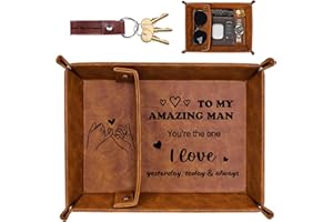 FUNISTREE Christmas Bedside Organiser Gifts for Him Husband from Wife, Leather Valet Tray I Love You Secret Santa Xmas Gift Set for Mens Boyfriend, Advent Calendar Presents Nightstand Tray for Mens Accessories