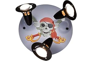 Elobra Deckenlampe Pirat, Kinderzimmer Kinderlampe, Grau - Rot, 3 schwenkbare Spots mit E14 Fassung für Jungen, 30 x 30 x 20 cm