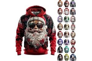 GENERIC Christmas Jumpers for Men UK Funny Oversized Novelty Santa Clus Printed Xmas Hoodies Ugly Christmas Sweatshirts with Pockets Mens Plus Szie Long Sleeve Pullover Holiday Party Tops