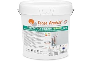 Tecno Prodist TECPINT SOL-SILICATO TERMIC (15 Litros) Pintura al silicato ecológica, mineral, interior - exterior al agua, 100% Natural, Paredes y Techos, Transpirable - térmica (BLANCO)