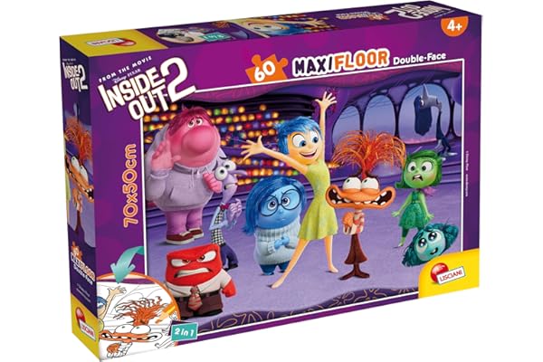 Lisciani - DISNEY VICE-VERSA 2 - Puzzle 60 Pièces - Pour les Enfants à partir de 4 ans - Puzzle 2 en 1 Maxi Double Face - 35x25cm - Verso à Colorier - Jeu Amusant & Créatif - Cadeau - INSIDE OUT 2