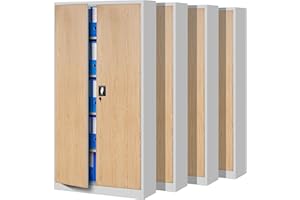 Jan Nowak Set di 4 Armadio da Ufficio C001 Archivio per Officina in Metallo Verniciato a polvere Chiudibile 185 cm x 90 cm x 40 cm (Bianco-Aspetto Legno)