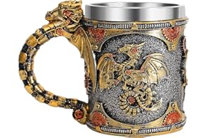 OTARTUDE Tasse à café vintage en acier inoxydable - Motif dragon Steampunk - Donjons et Dragons Gear Cyborg - Chope de bière - Cadeau pour homme - Fête des pères