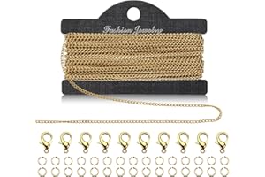 DRAUPNIR 5m Chaînes Doré, Chaîne en Acier Inoxydable pour Création Bijoux Avec 10 Fermoirs à Homard et 20 Anneaux Saut Kit Fabrication Bijouxs pour DIY Fabrication, Breloques, Artisanat